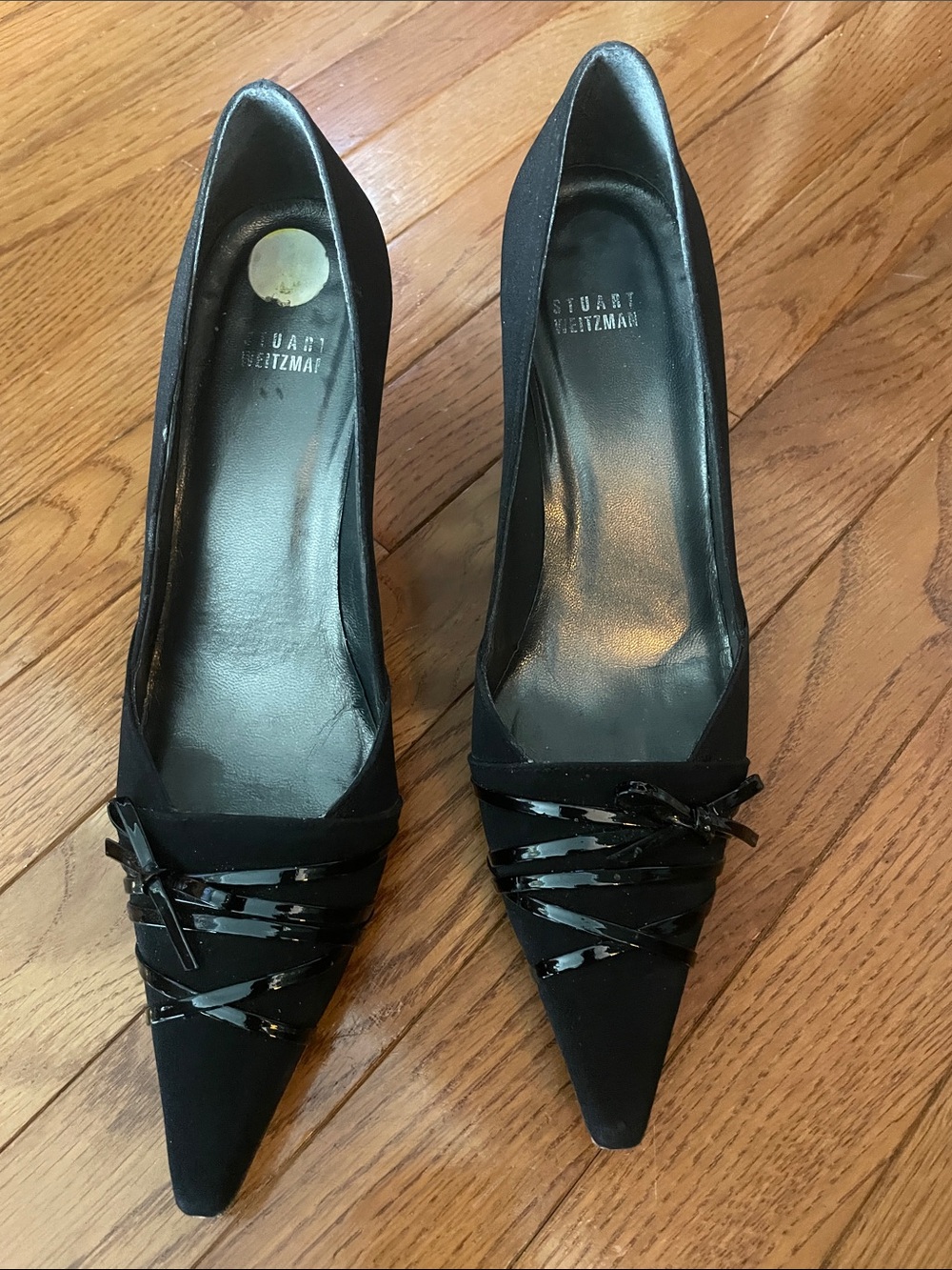 Stuart Weitzman Black Pointed Toe Patent-Trim Pumps